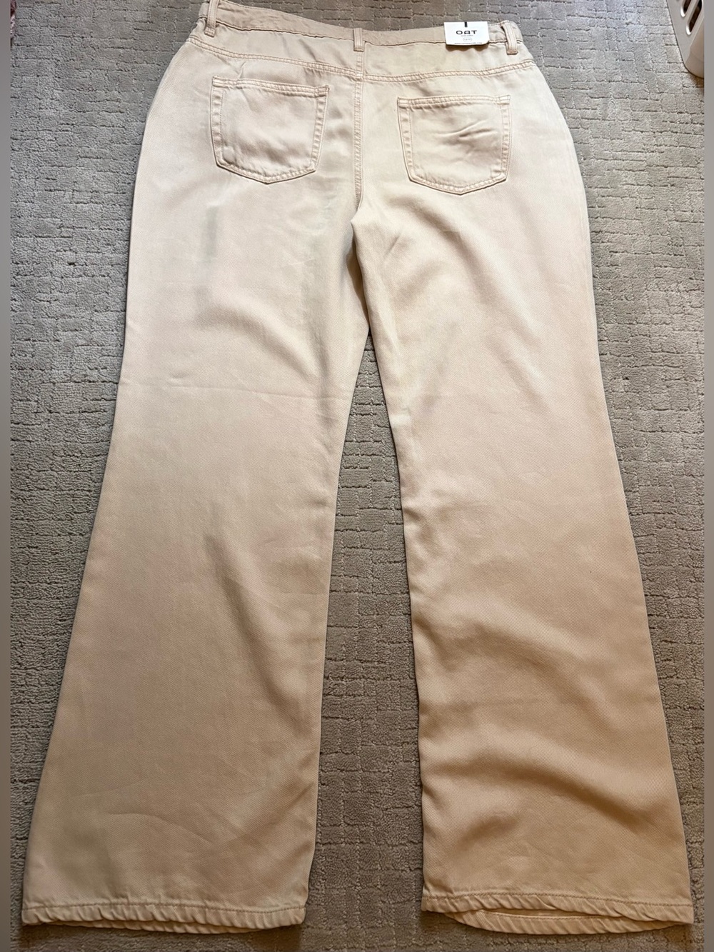 Oat New York Beige High Rise Mini Flare Wide-Leg Sustainable Jeans - Picture 7 of 9